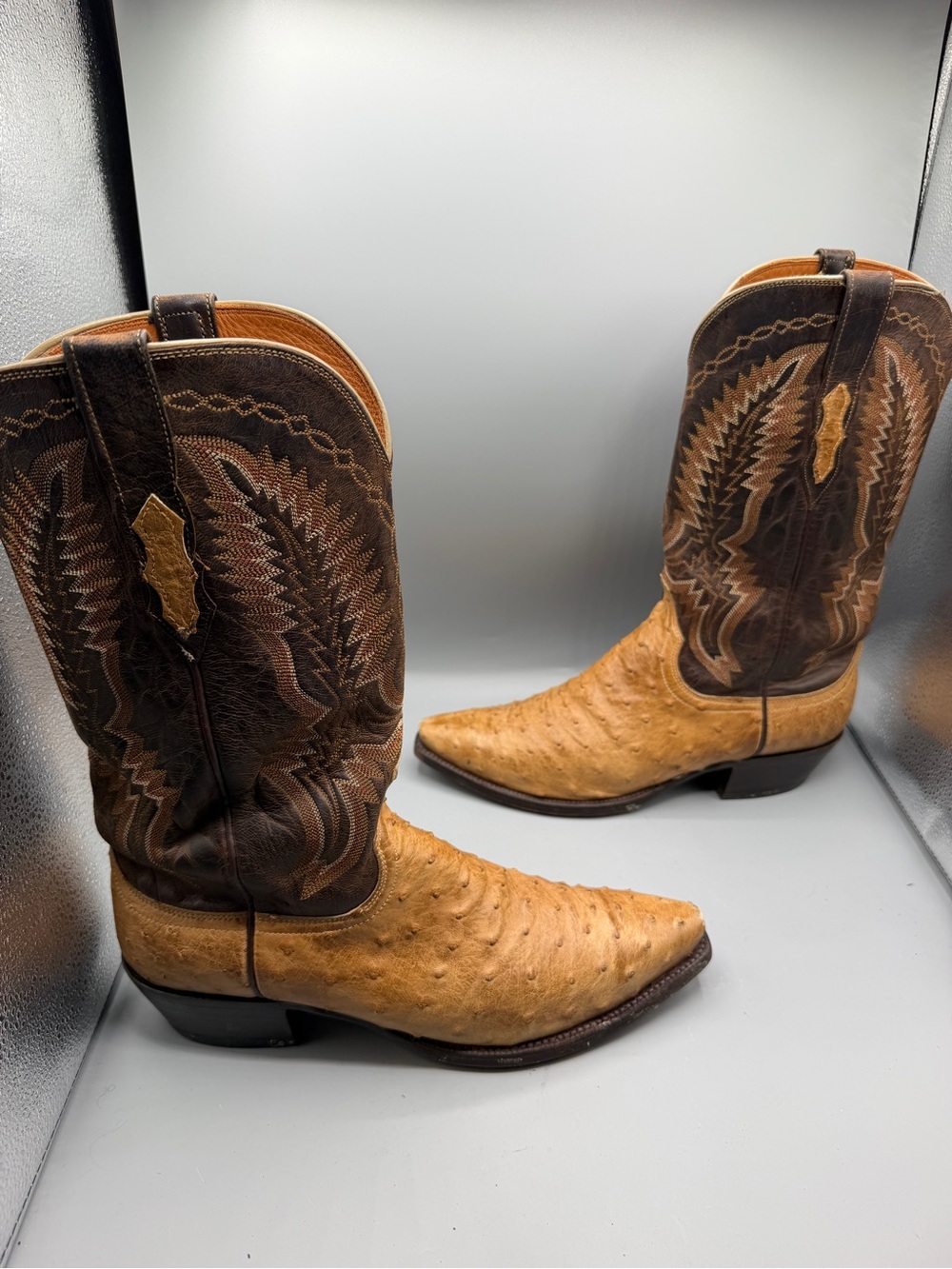 Lucchese Cowboy Boots 10 D Men’s Full Quill Ostrich 2000 Beige Point Toe Rodeo